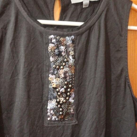 Classiques Entier Black Sequin Panel Silk Cotton Tank Top LG - Picture 3 of 9